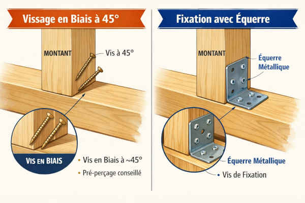 Fixation montants lisse vis équerres
